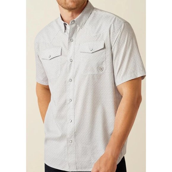 Ariat Men's 3XL Ventek Short Sleeve Western Snap Shirt Moonbeam 10054483